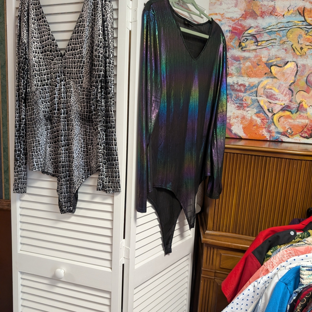 Bundle Lot Of #10 Various Metallic Multicolor and Print Bodysuits 1x-2x